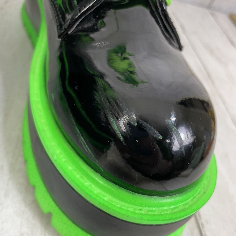 DEMONIA Shaker-52 Platform Boots Black Patent Neon Green Size 10 /EU 40 - Picture 5 of 10
